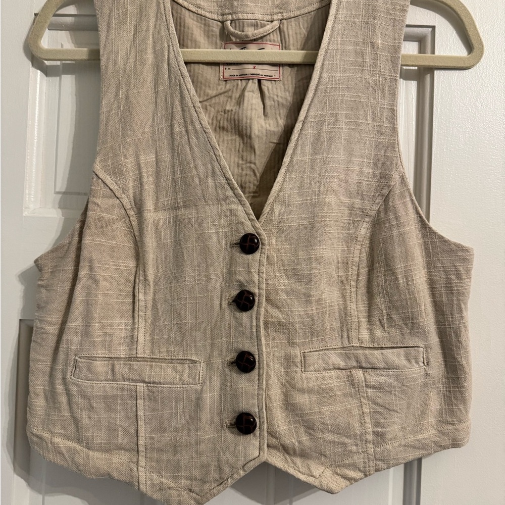 Free People Beige Button-Up Vest